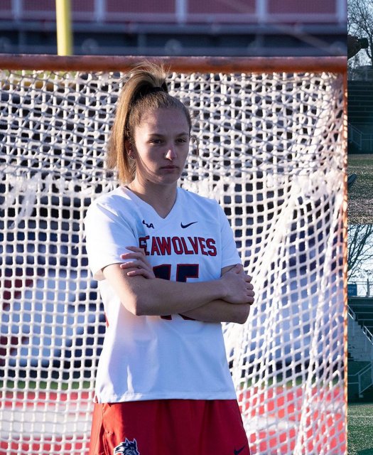 College athlete in front of goal